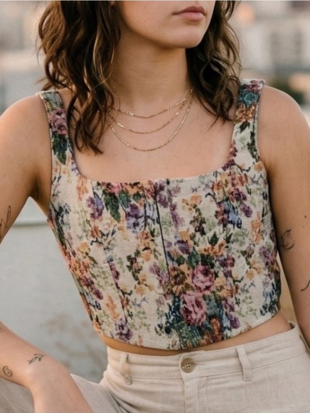 Wild Fable Tapestry Corset Bustier Top Size XS Hook & Eye Closure Festival